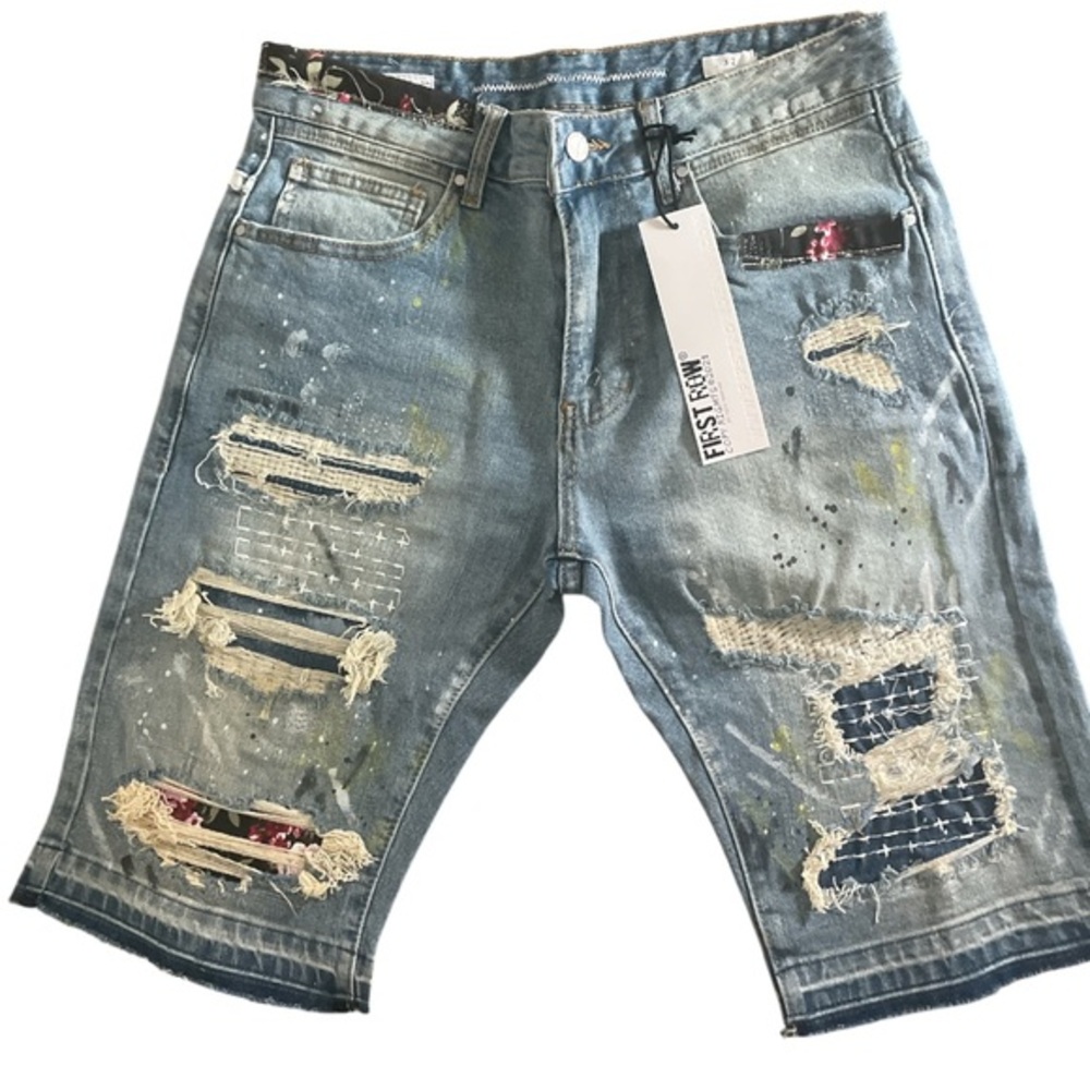 First Row Patch Work Denim Shorts